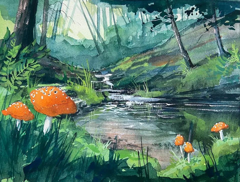 I painted some mushrooms this morning! [OC]