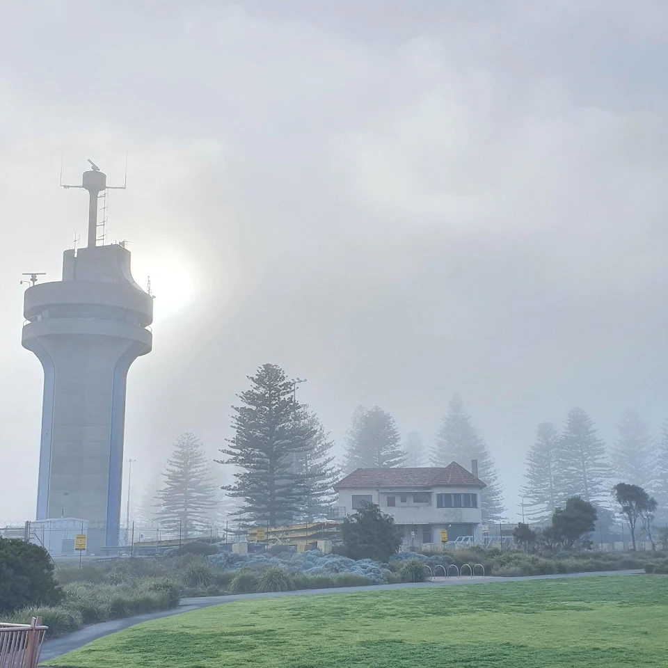 A foggy Sunday morning at the Outer Harbor control tower