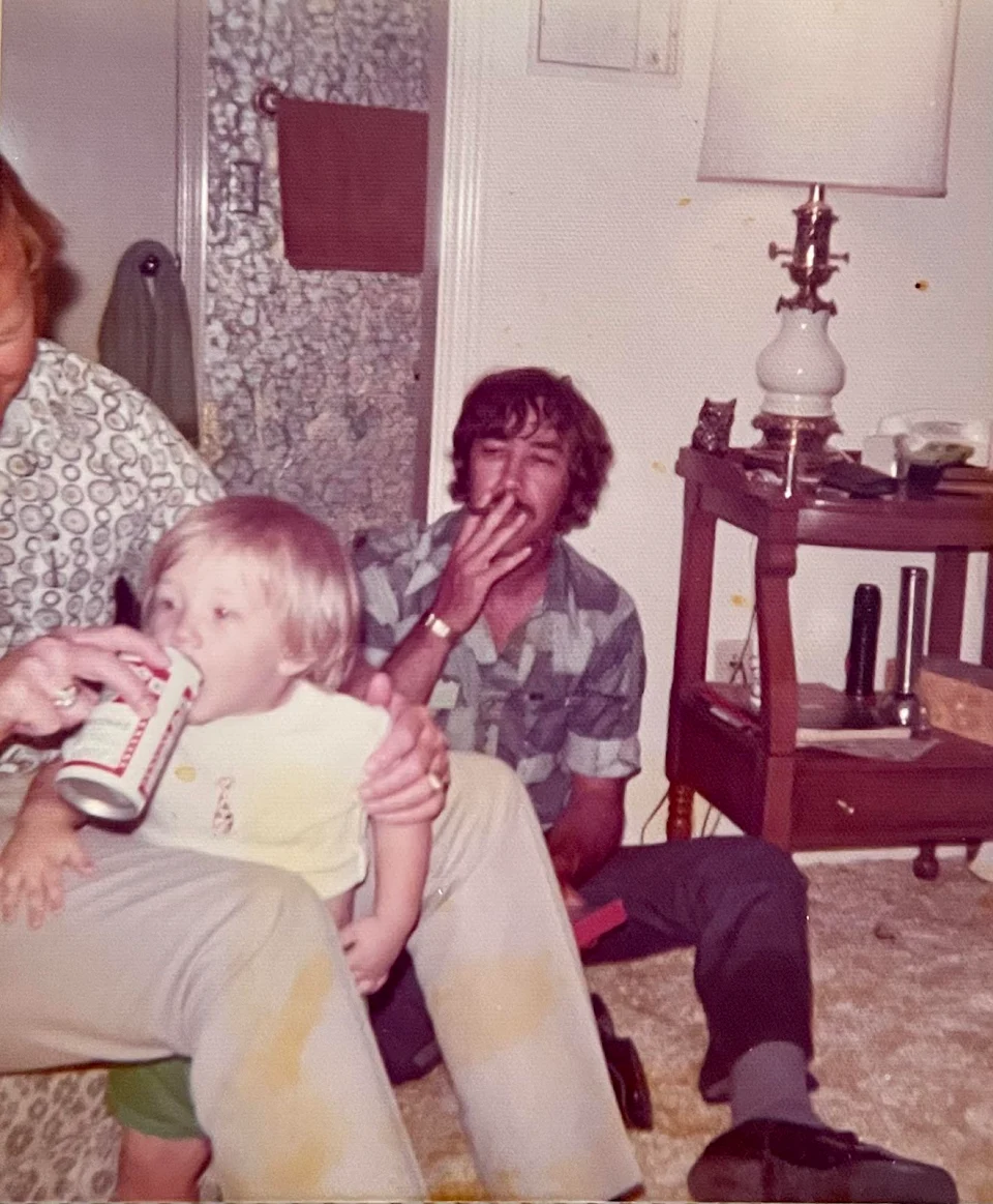 Adventures in babysitting, ‘74: My uncle giving my 18mo bro a beer, while Dad smokes a blunt (OC)