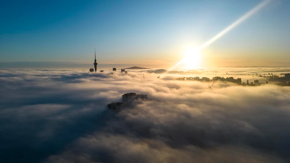 Super Low Fog over Auckland City, New Zealand