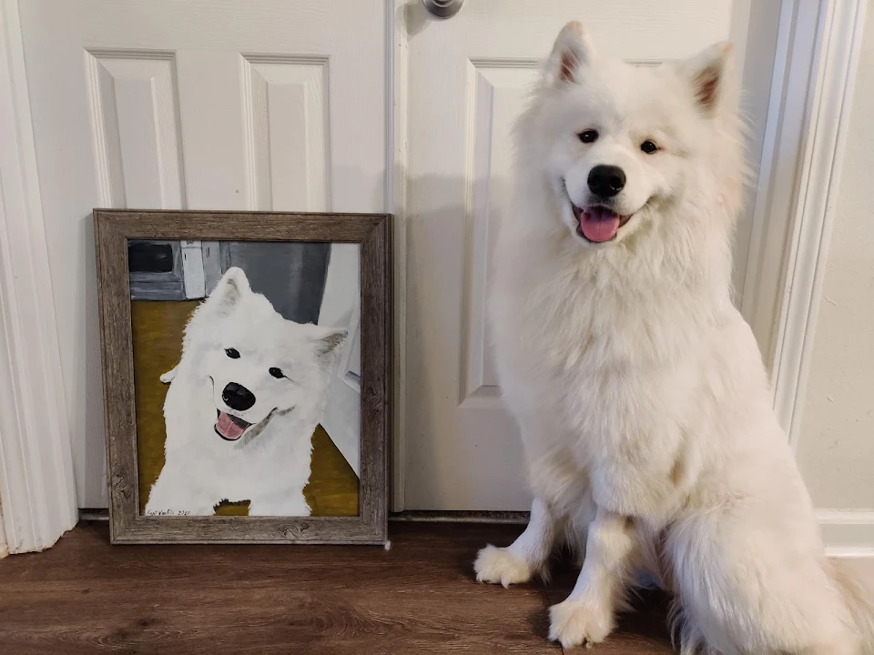 My dad, enjoying his retirement, painted my dog as a birthday present for me. What do you think?