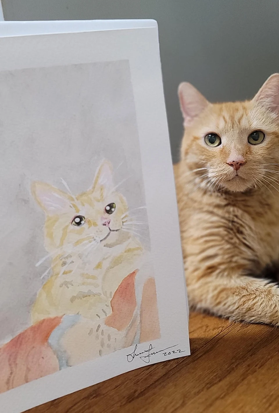 Tigger loves his portrait! Thank you u/PolymerPussies Tigger also had another checkup today and his diabetes is under control!
