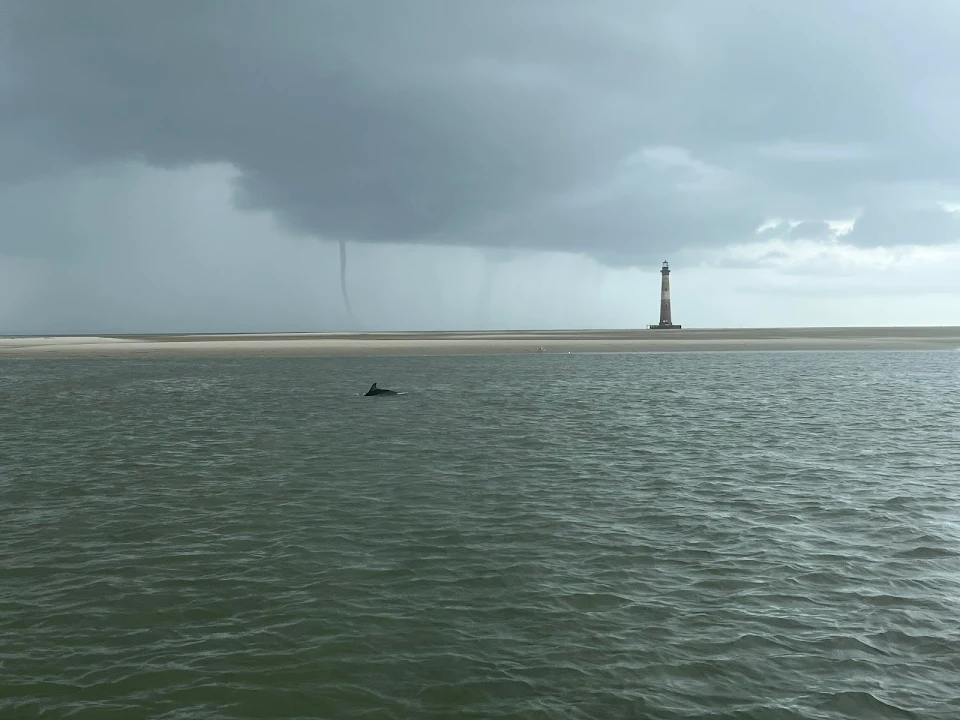 Dolphin by Waterspout and Lighthouse