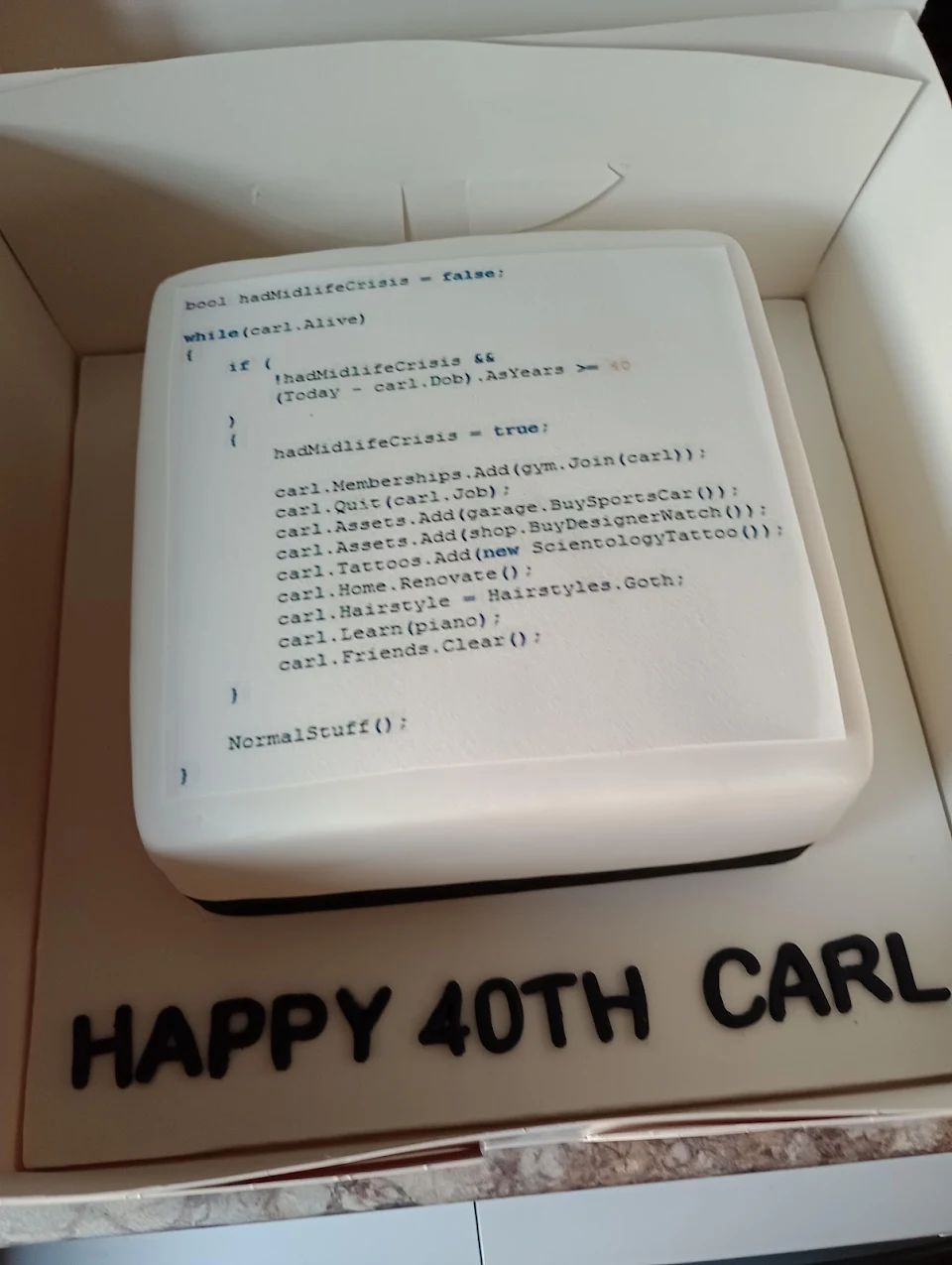 Programming code cake for my husband's 40th