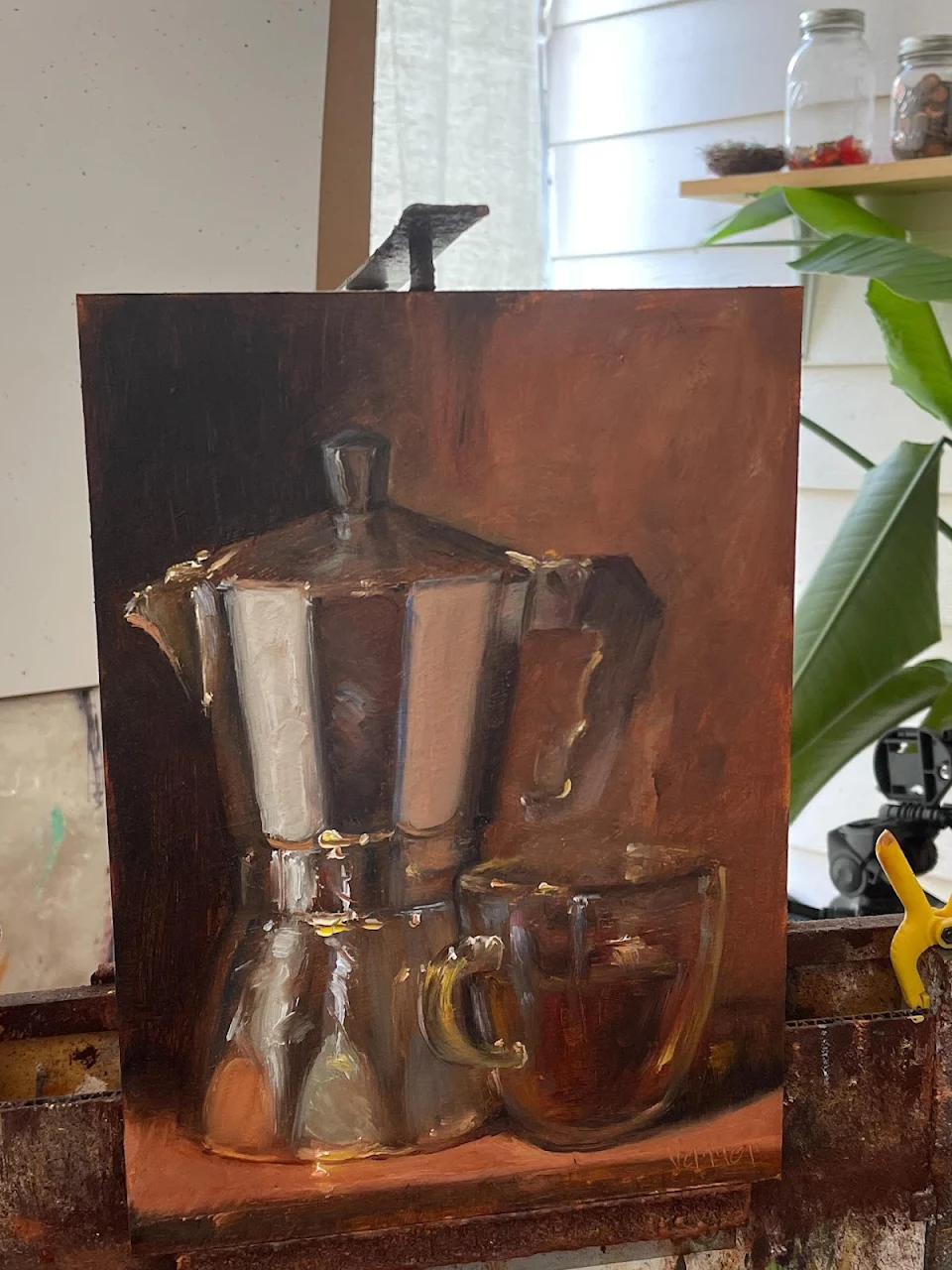 My oil painting of Moka Pot Coffee