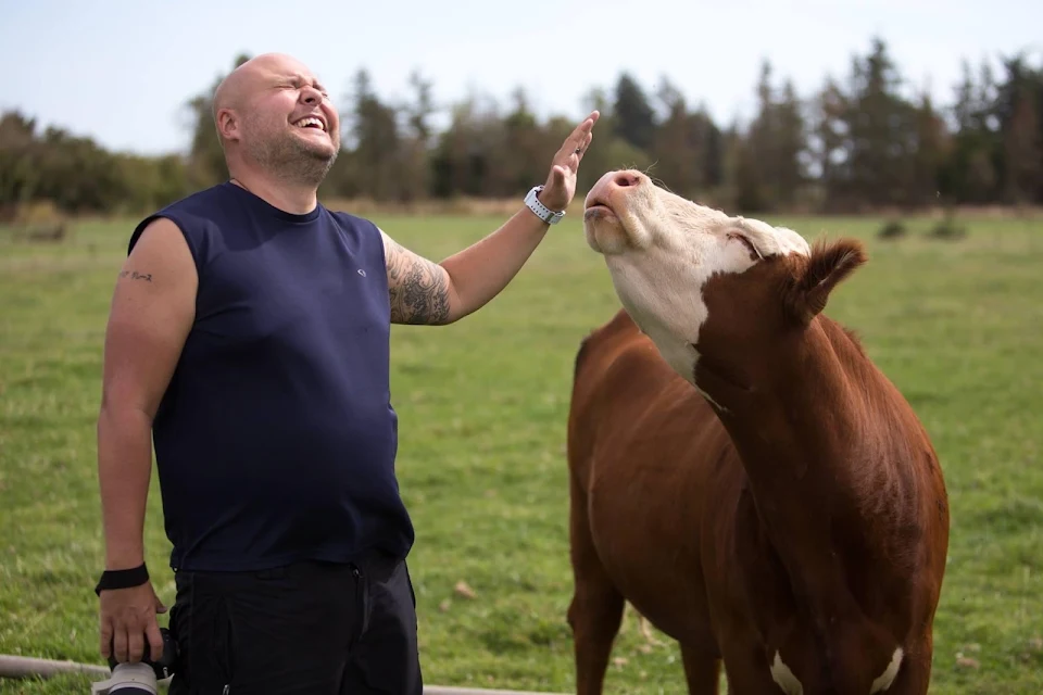 At a ranch in Salem, OR and my buddy caught this pic of me and a cow